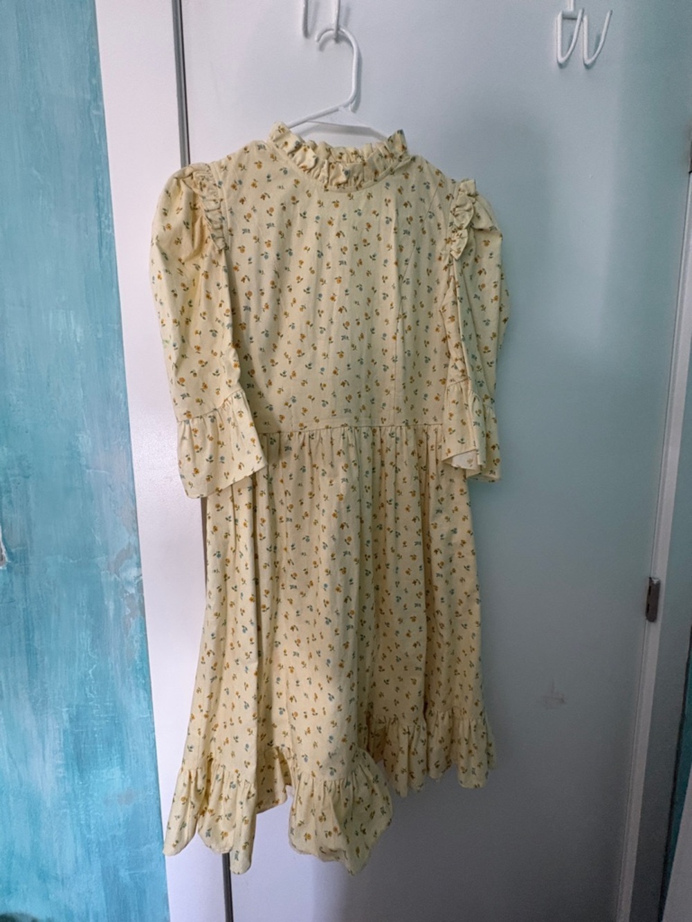 Batsheva Pale Yellow Floral Ruffle Midi Dress